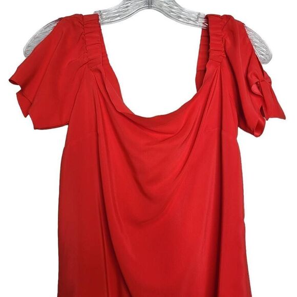 Amanda Uprichard Desiree Silk Red Off Shoulder Mini Dress Size Medium - Picture 4 of 10